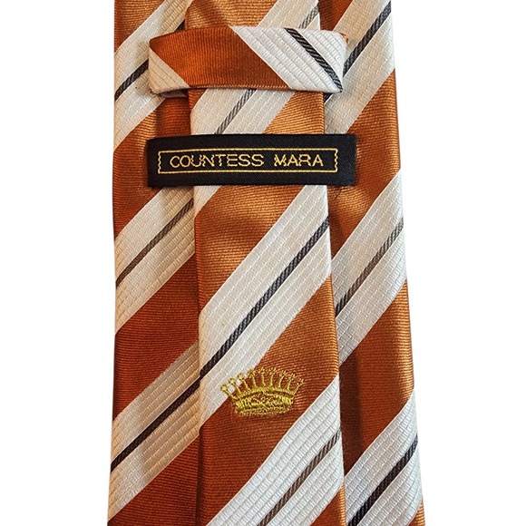 Countess Mara Mens Silk Tie Lot 2 Orange White Striped Geometric Neckties 59 in - Picture 4 of 12